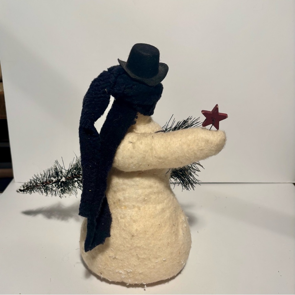 Handmade Primitive Felt Snowman w/ Bottle Brush Tree – Rustic Christmas Decor - Picture 3 of 4